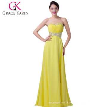 Grace Karin Perlen Chiffon Gelb Lange Formal Abendkleider Großhandel CL6270